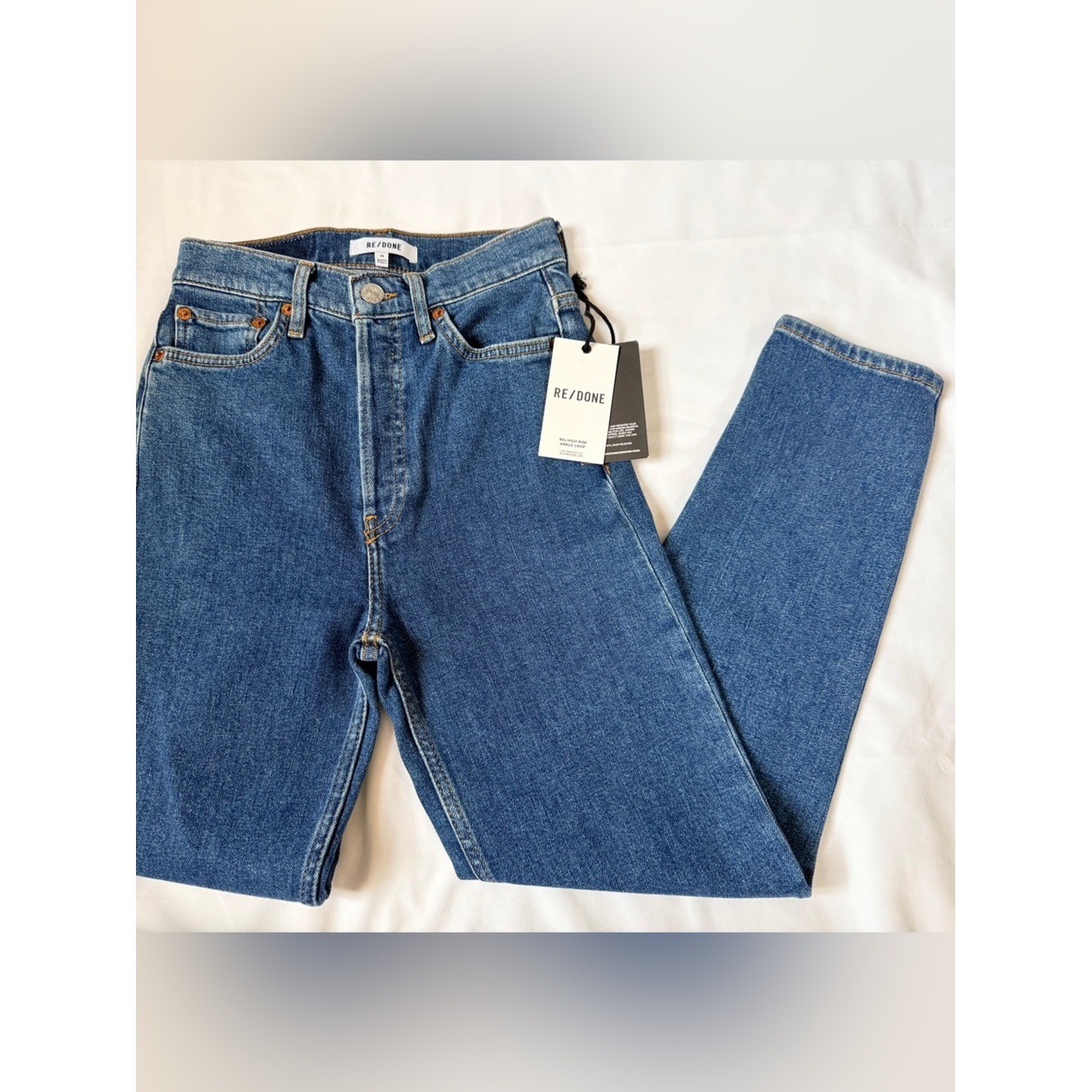 NWT Re/Done 90s High Rise Ankle Crop Denim Jeans Western Rinse Size 24
