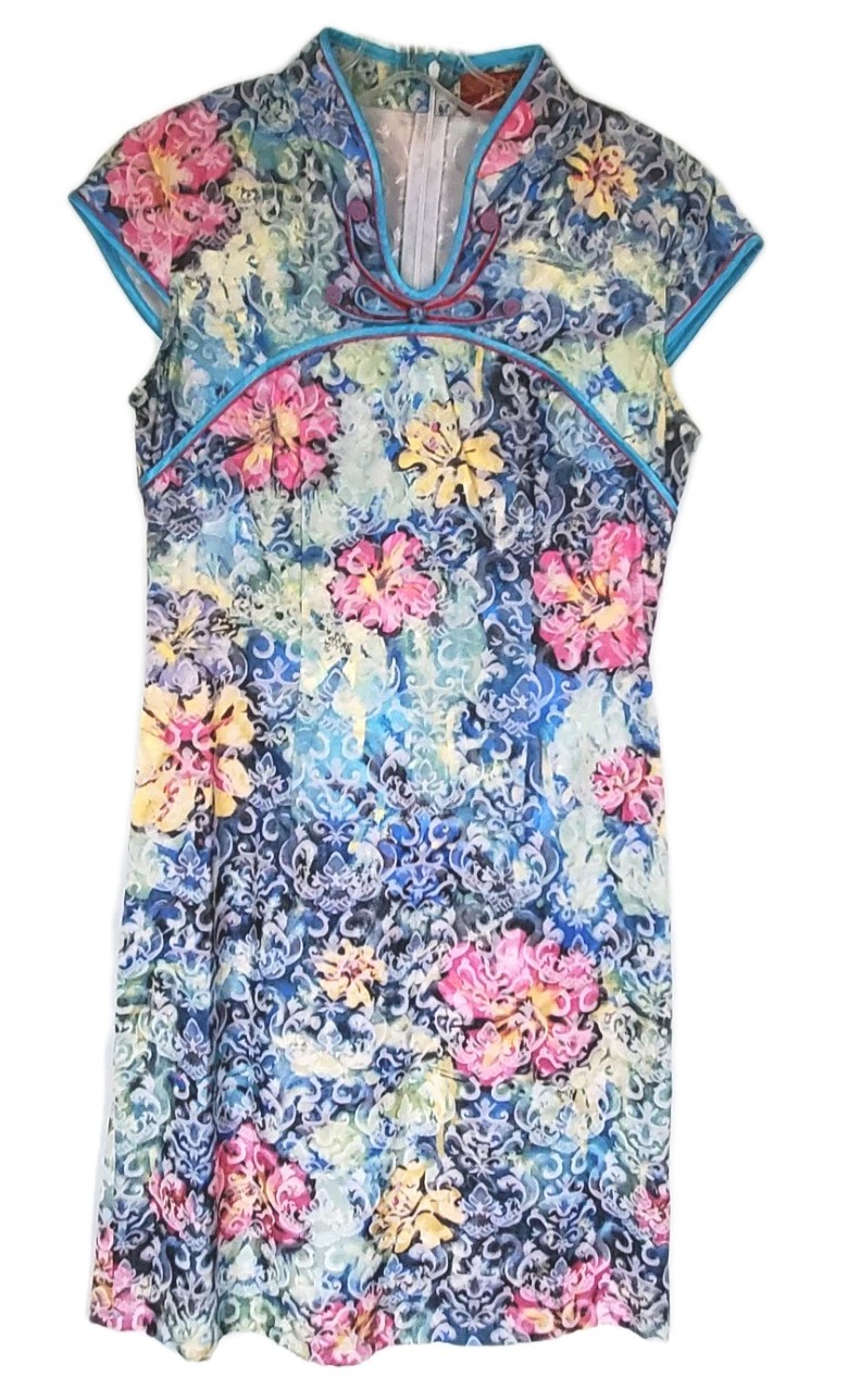 Vintage 1990s Beijing Boxi Huafu Dress Traditional Chinese Floral Design Qipao