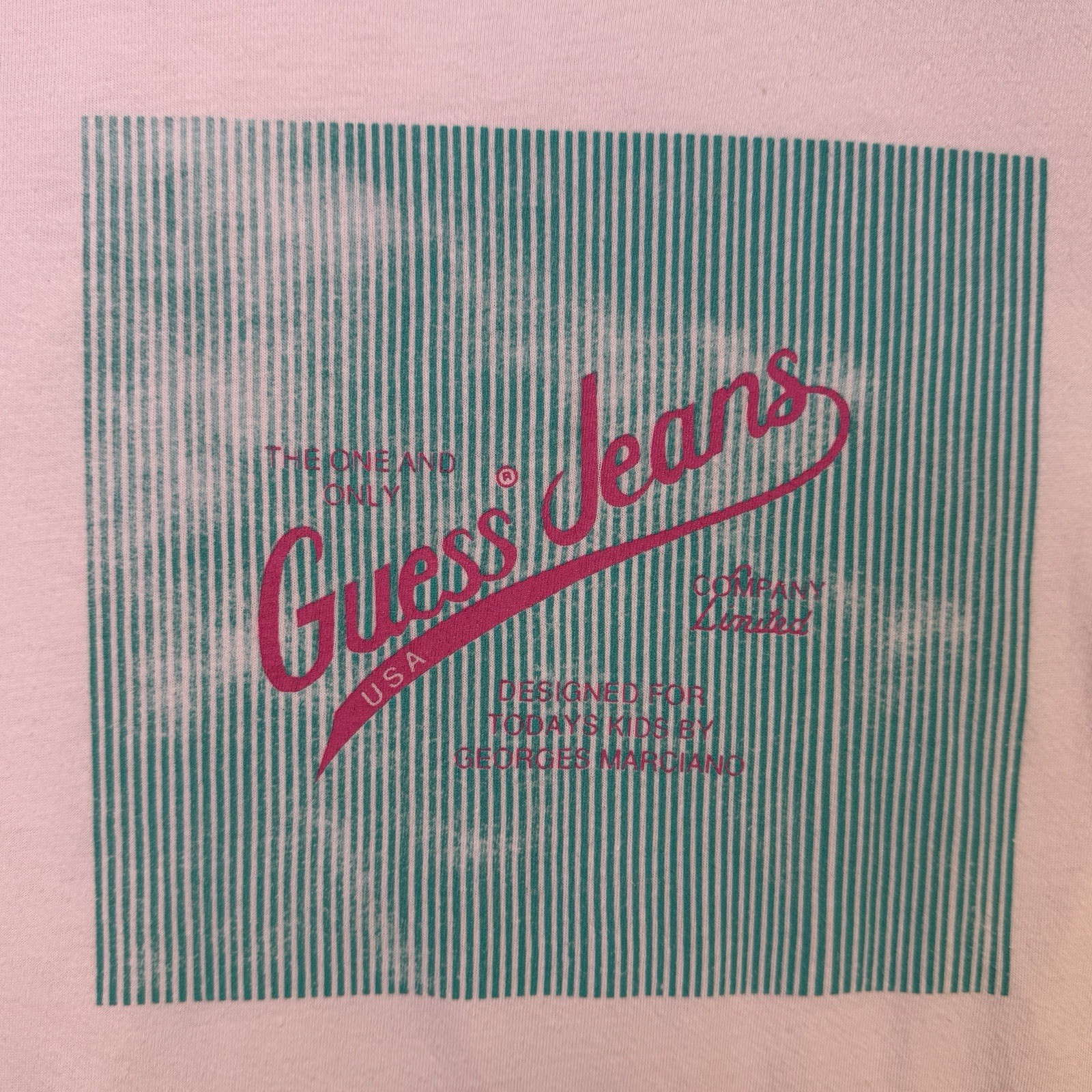 Vintage 80s Guess Jeans by Georges Marciano T-Shirt Pink Graphic Made USA