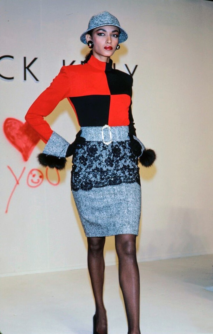 VTG Patrick Kelly Paris F/W 1989 Lace & Wool Tweed Runway Skirt