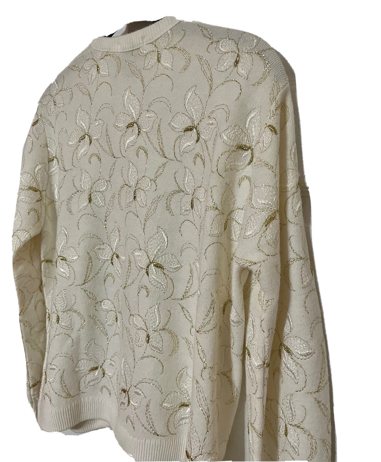 Vintage 1960s Orlon Acrylic Cardigan Sweater M Gold Metallic Stitched Union USA