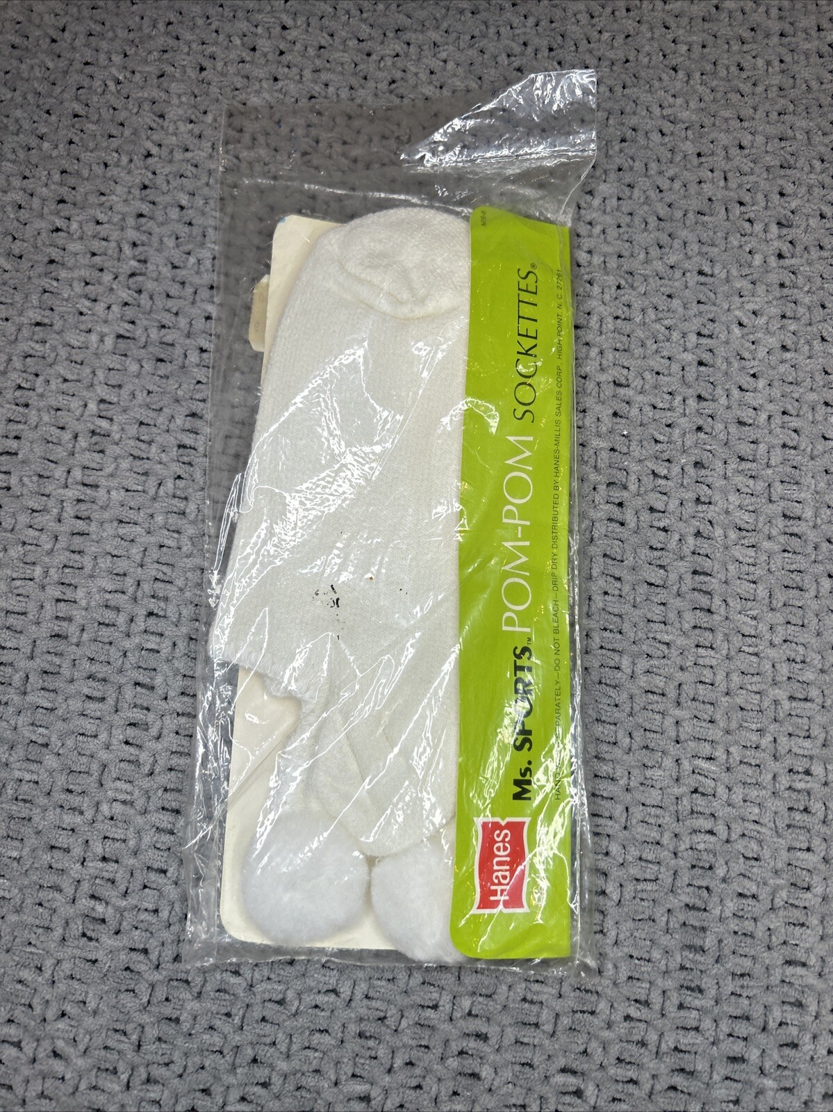 VTG Socks 80s Pom Sockettes Hanes 9-11 White NOS Orlon Acrylic Nylon Tennis 90s.