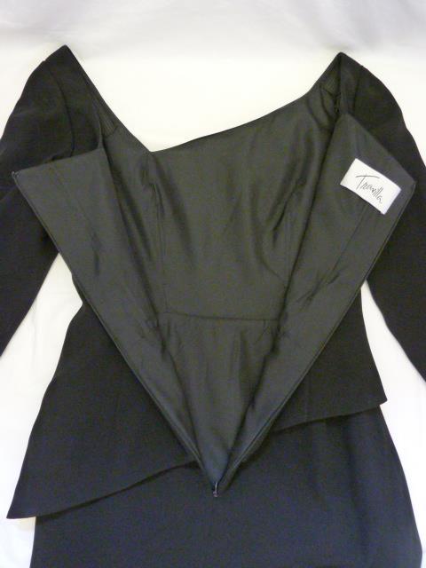 Vtg Designer WILLIAM TRAVILLA Black Mod Asymmetric 2-Layer Cocktail Dress~6=S