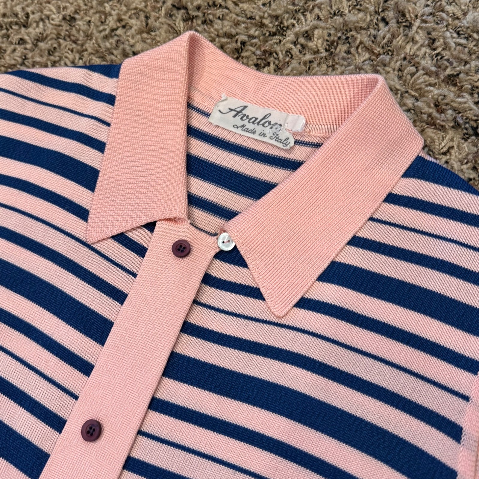 Vintage 60’s KNIT STRIPED SHIRT DRESS M Mod Summer Sun Office