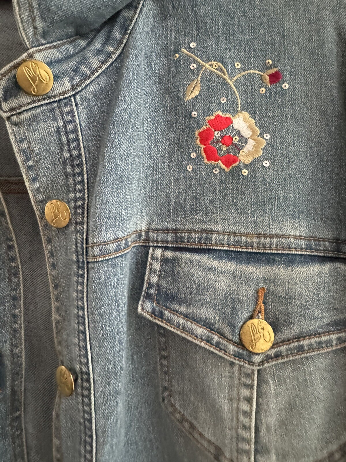 Vintage Lana Erica 3pc set Floral Embroidered jean jacket jeans corset top XL/12