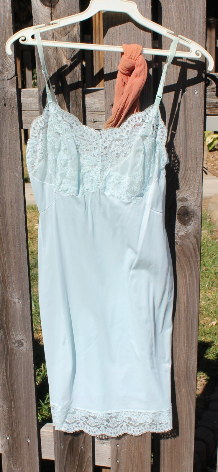Vintage 1960 s Lacy Blue Gown, Cream Sweater, Nylons and Slip Small