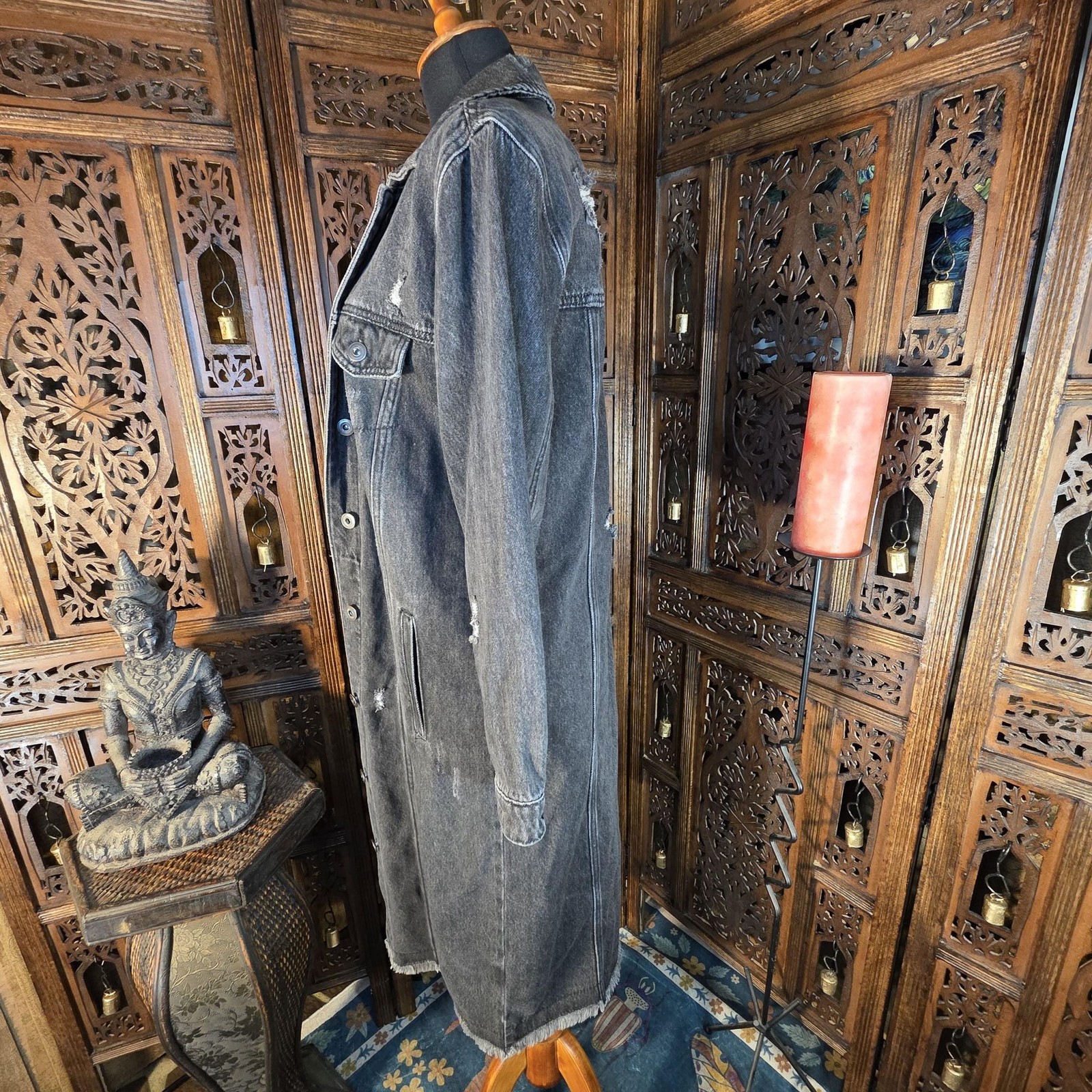 Tribal Jeans Black Denim Trench Coat — Small Petite