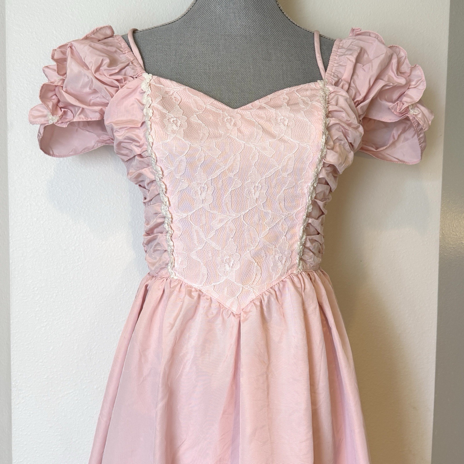 VTG Gunne Sax Jessica McClintock 80s Prom Dress Pink Sequin Lace Tulle XS/Small