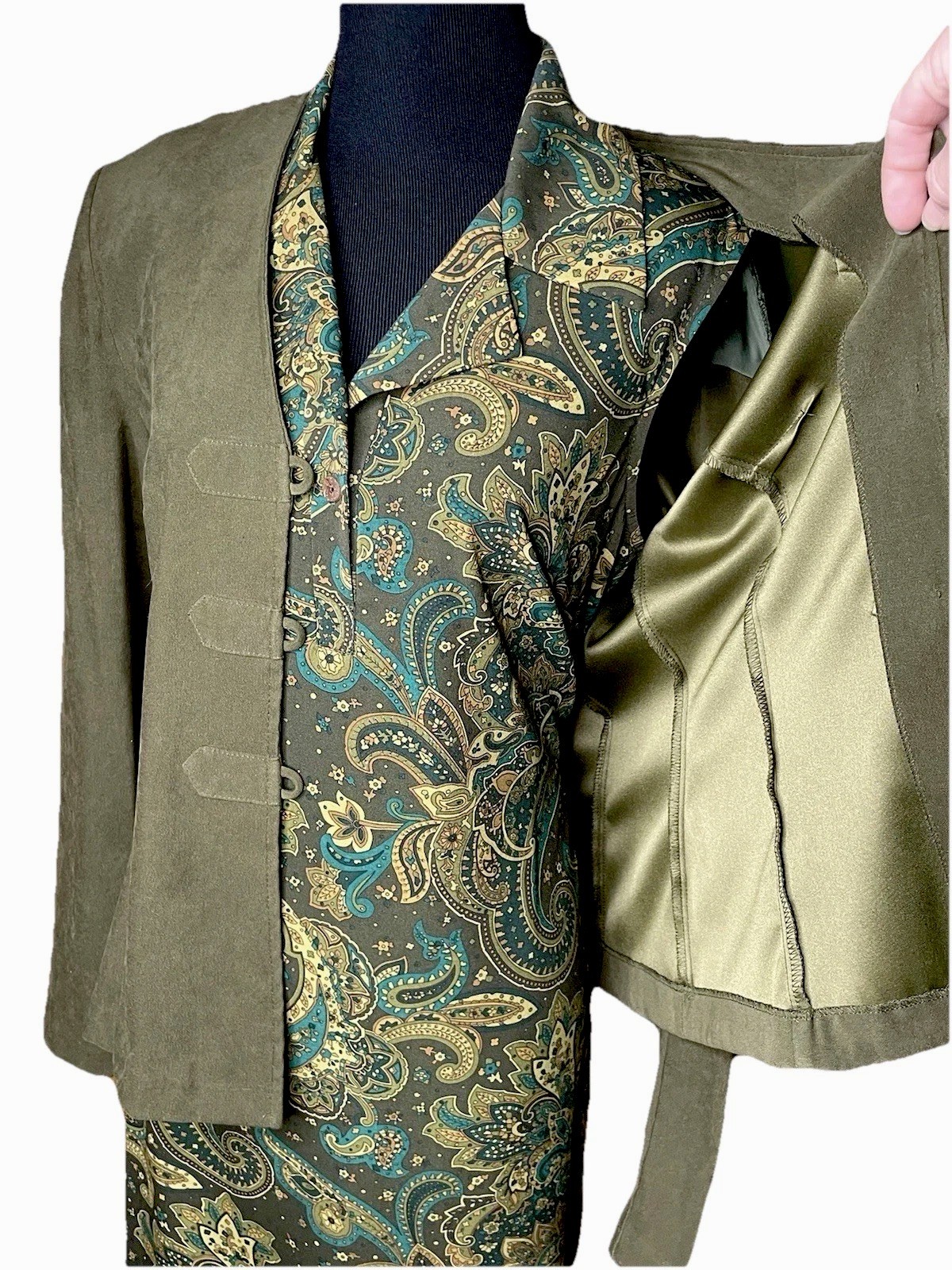 R&K Originals Dress Suit Brocade Jacket green floral Maxi 8 VTG Paisley