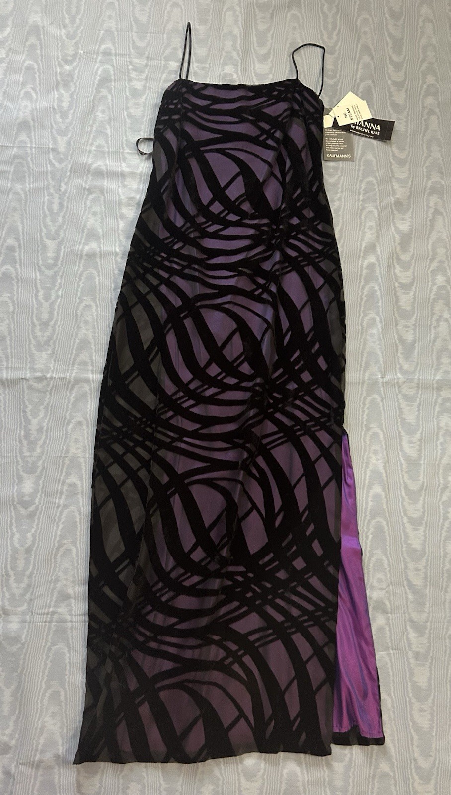Vintage Arianna by Rachel Kaye Black Purple Velvet Claudie Dress w/Shawl•4•NWT