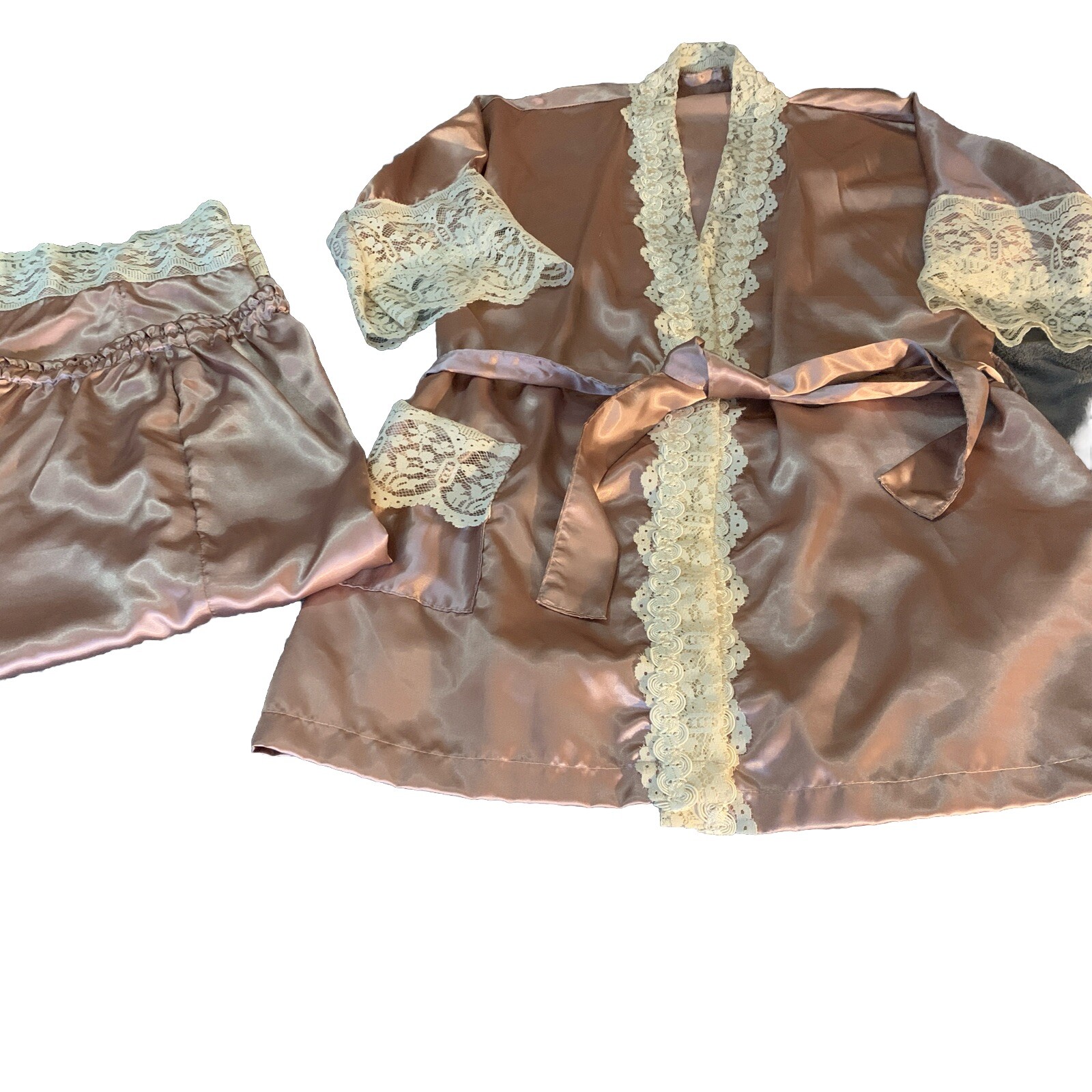 Vintage Irene Parson Bed Jacket Lounging Pant Set Size Small Satin USA