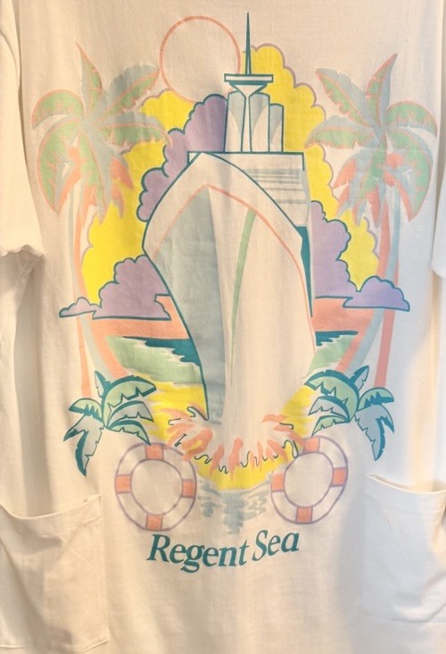 Y2K Tourist Cruise Ship Cover Up Dress Palm Trees Beach Pockets 90s Regent Sea