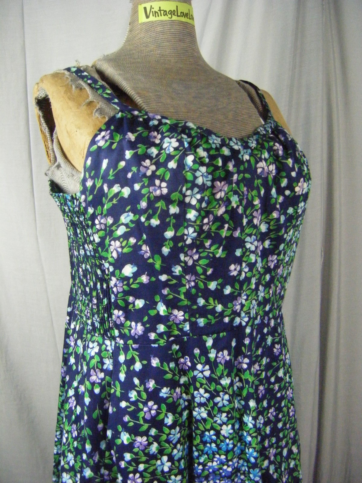 MURRAY MEISNER Vtg 60s Navy Green Floral Sun Swim Dress-Bust 34-37/XS