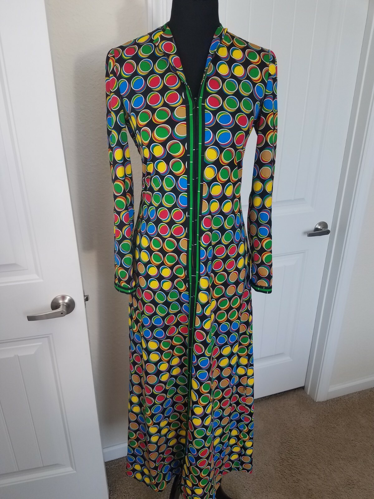 Vintage Anne Fogarty 60’s 70’s Mod Colorful Dots Hostess Dress Sz 10 Connect 4