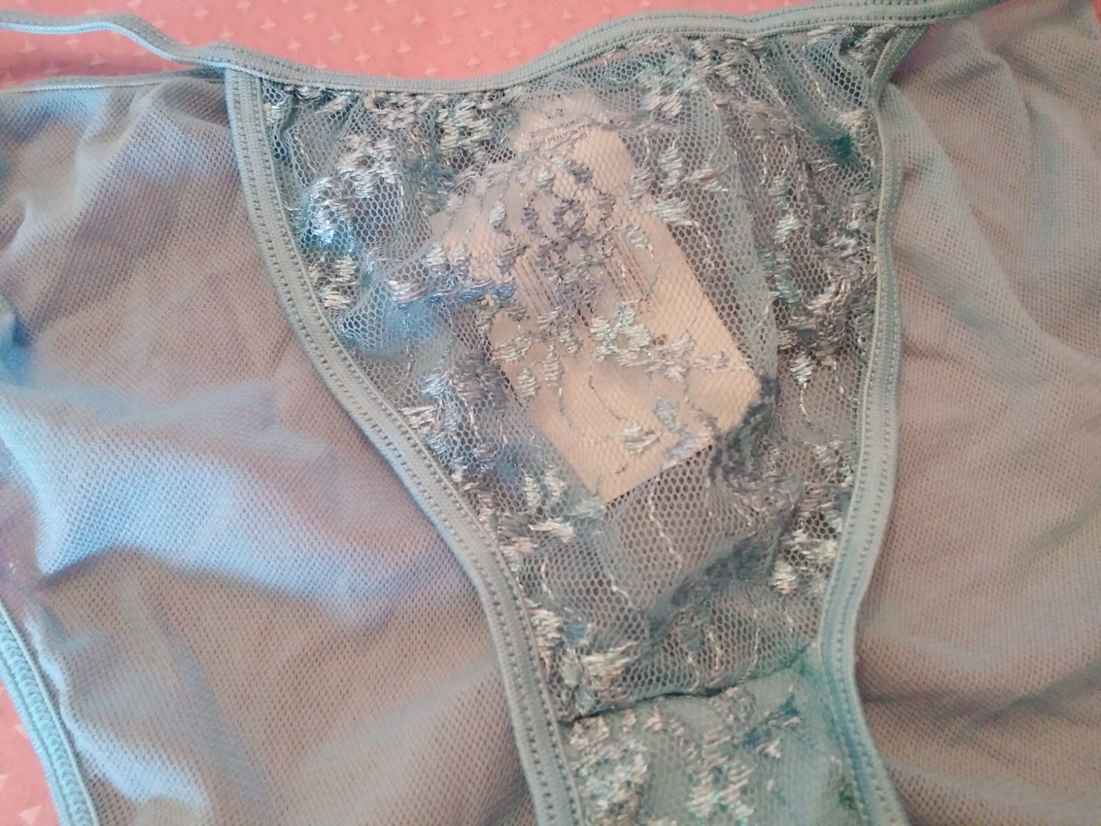 Panties Vintage NWT Nylon Mesh Lace String Bikini SZ 7 Turquoise Blue
