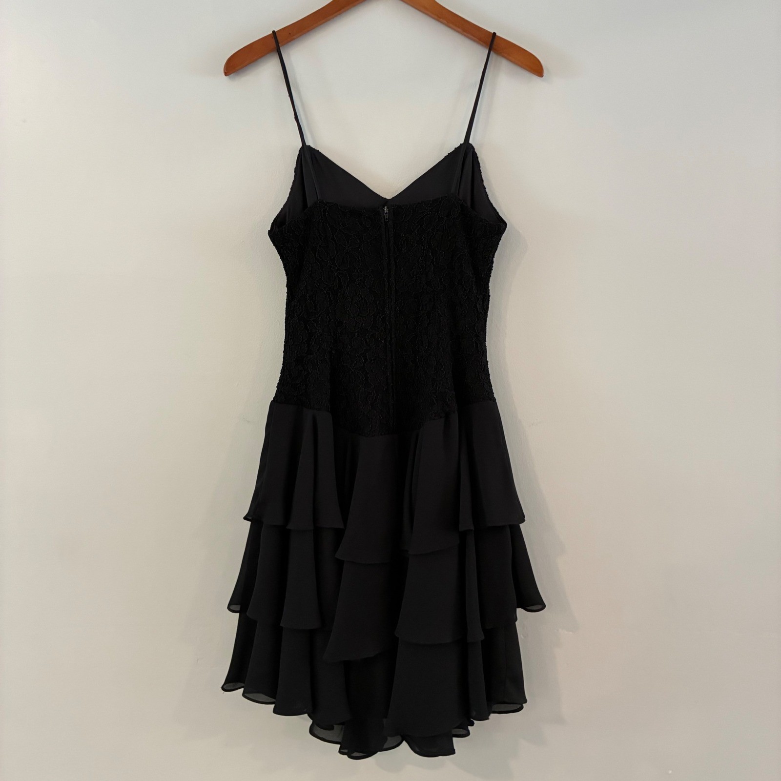 Vtg Late Edition Ltd Dress Lace Tiered Ruffle Mini Cocktail LBD Party Coquette