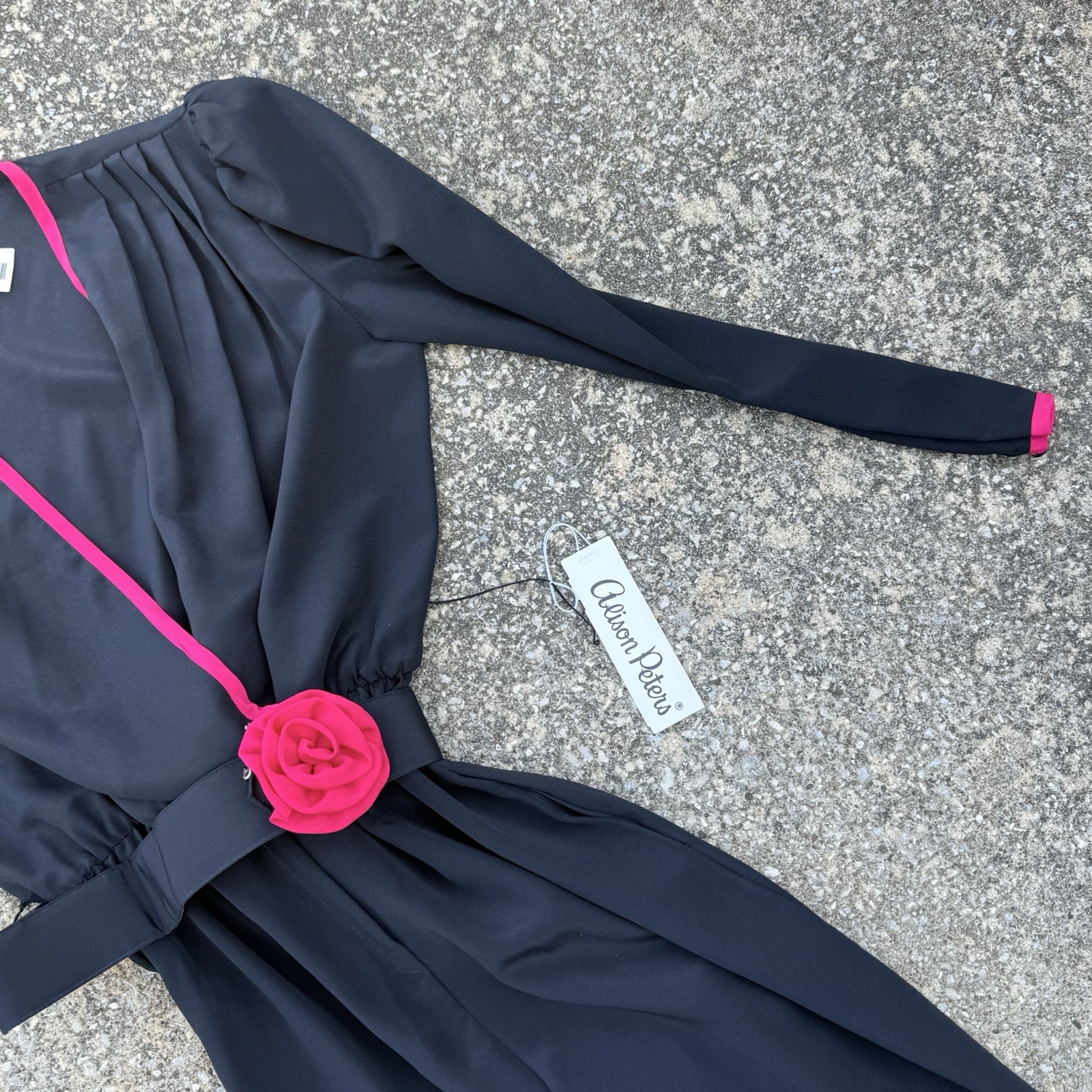 Vintage NOS Alison Peters Jumpsuit Womans Size 10 Black & Pink Belted 1970’s USA