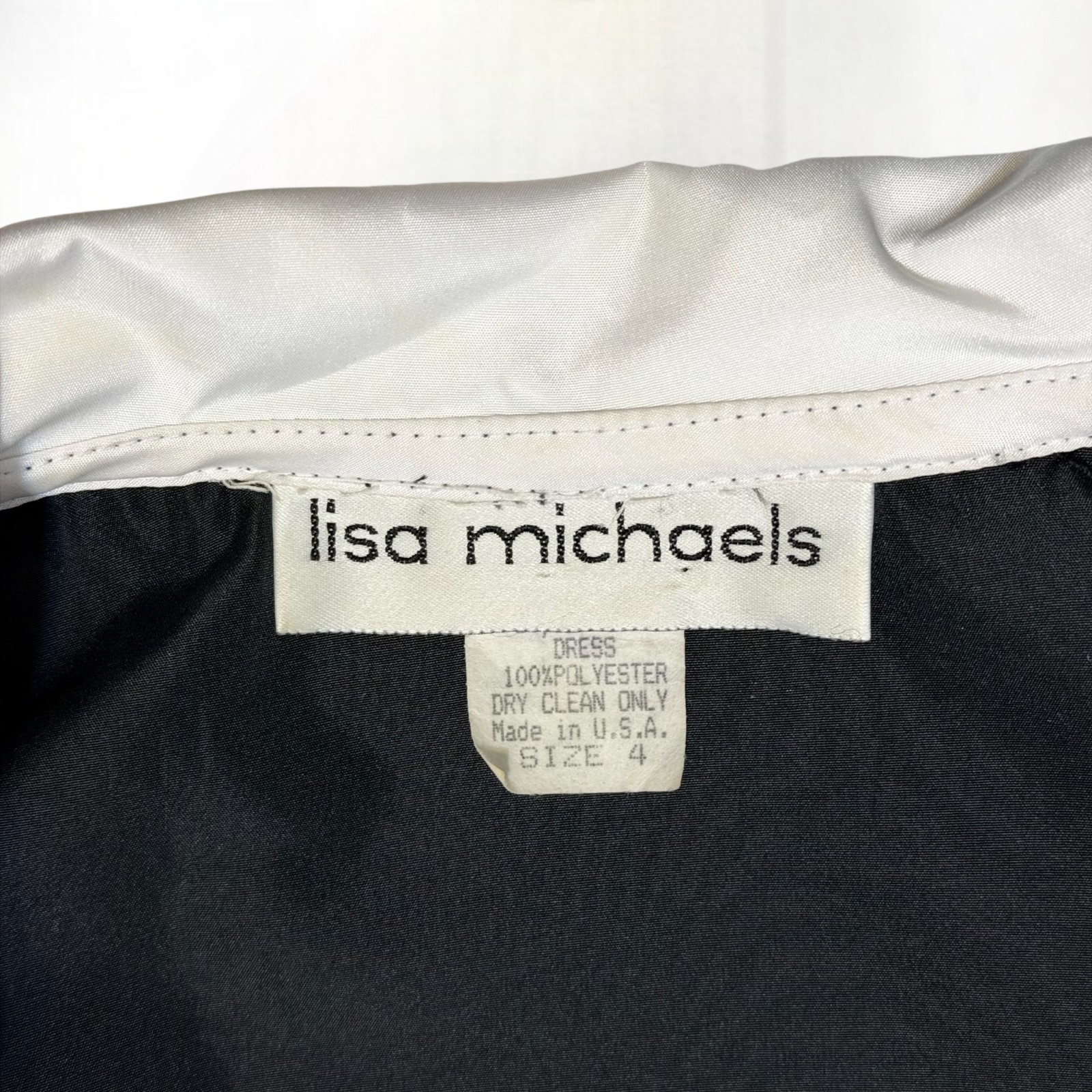 Vintage 80s Lisa Michaels Black White Formal Dress Rhinestone Belt Tulle Size 4