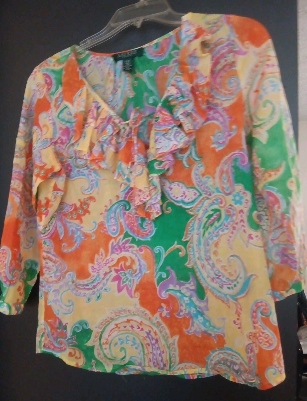 Vintage Lauren Ralph Lauren Ruffle Abstract Poet Blouse Petite Small Art to Wear