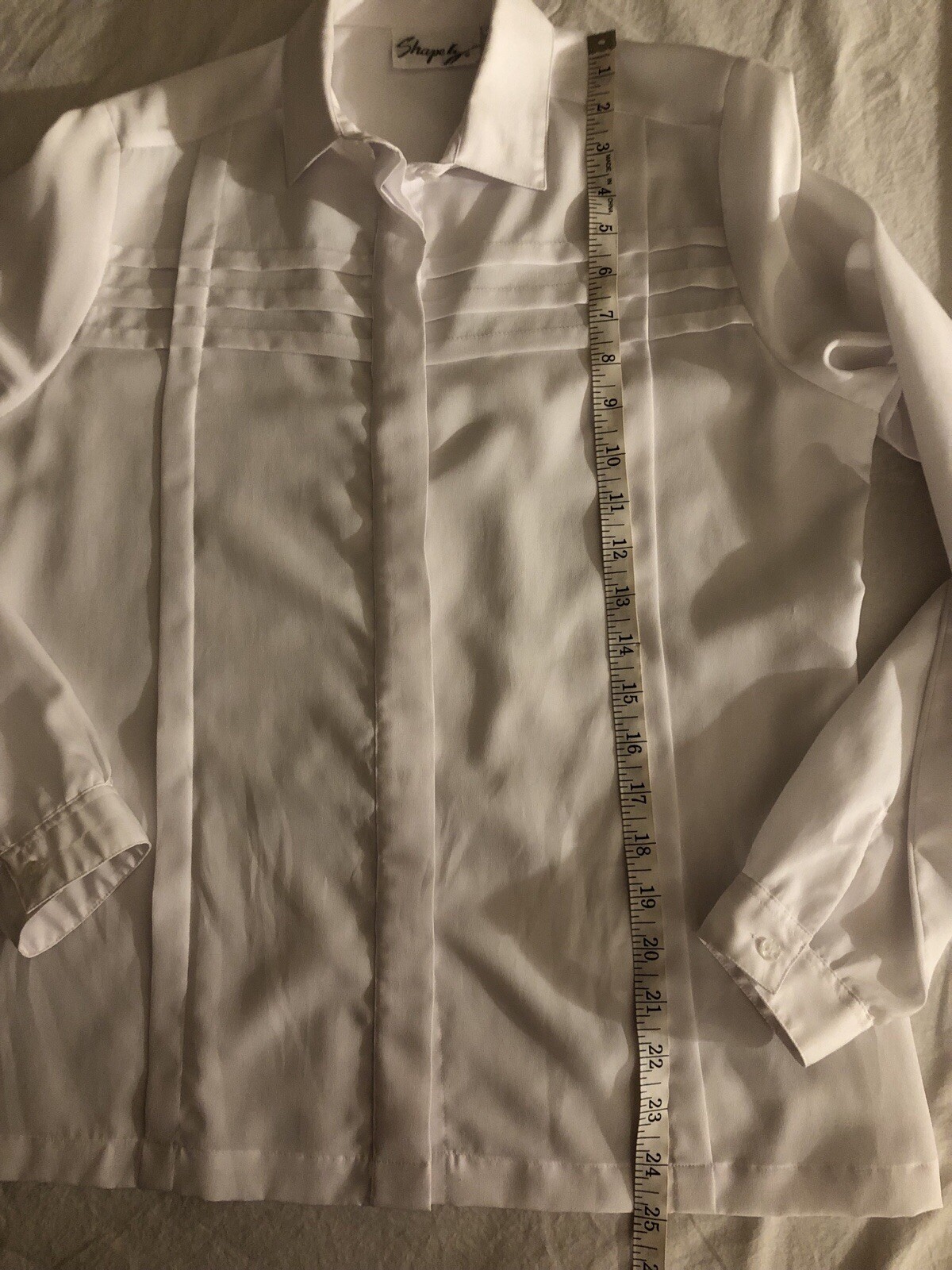 Vtg Shapely Womens 12 Sheer White Long Sleeve Button Up Blouse Neck Tie