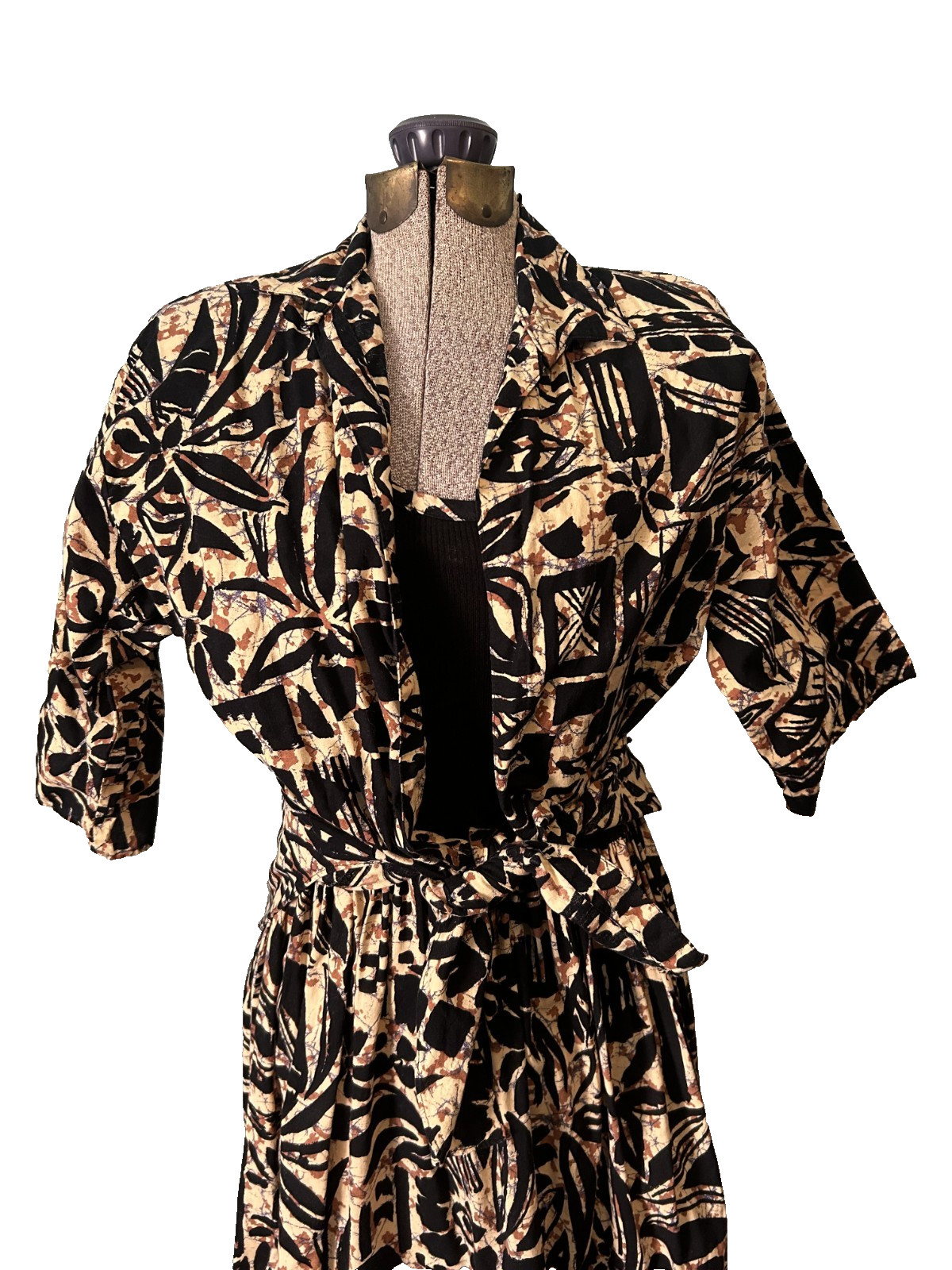 Vintage 1980s does 50s SUNDRESS and Camp Shirt Set Tropical Tiki Batik S Union