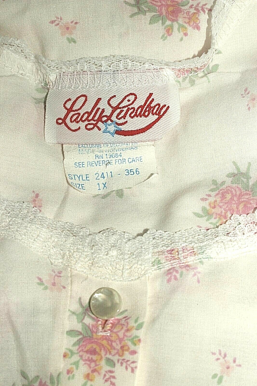 VINTAGE LADY LINDSAY Nightgown Sleepwr Romantic Long Sleeveless White Floral 1X