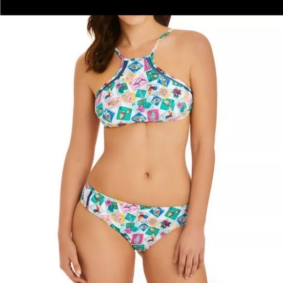 NWT Vera Bradley Shannon High Neck Bikini Set | Top L Bottom M | Cuban Stamps