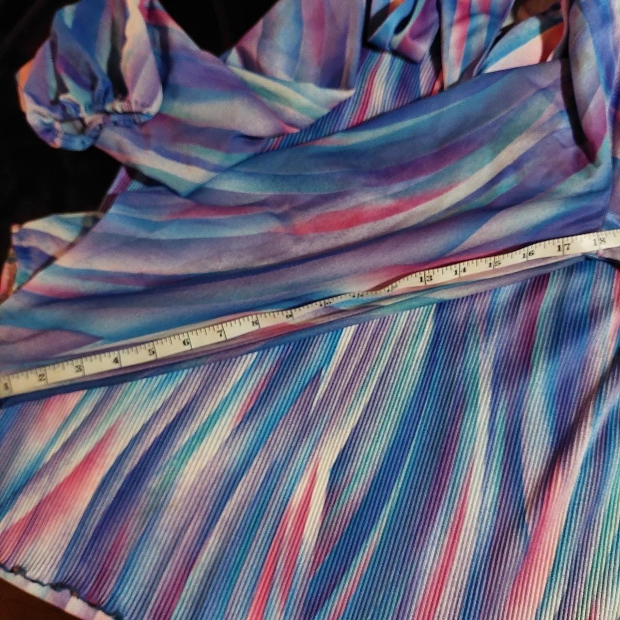 Vintage blue, pink, and purple tie collar long sleeve top.