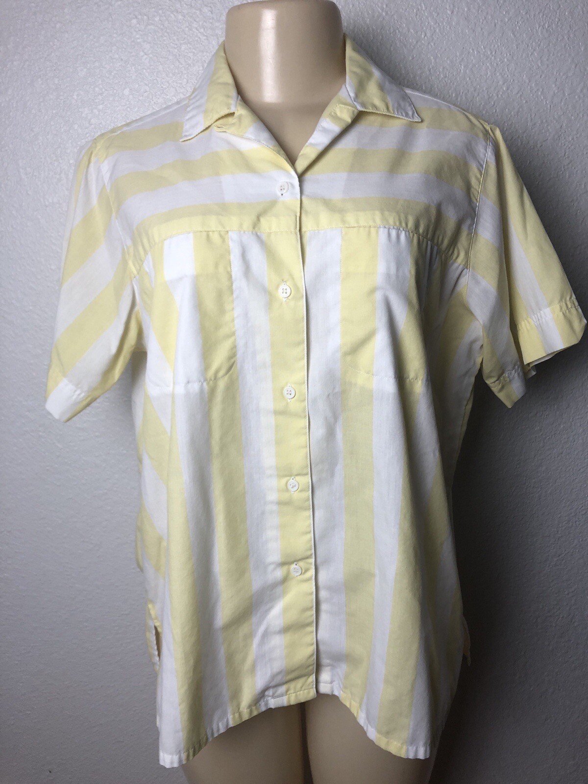 Vintage 80s The Fox Collection Pastel Yellow Button Front Shirt Blouse Size 12