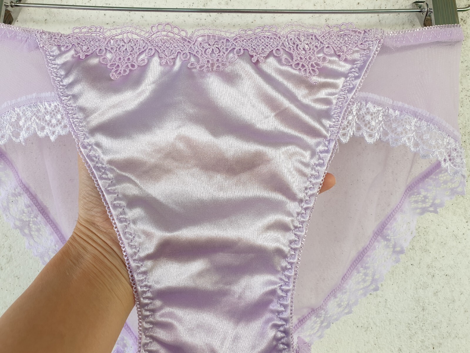 Shiny Nylon Satin Panty Sissy Purple Bikini See Through Brief Sz. 6-7 Hip 35-39″