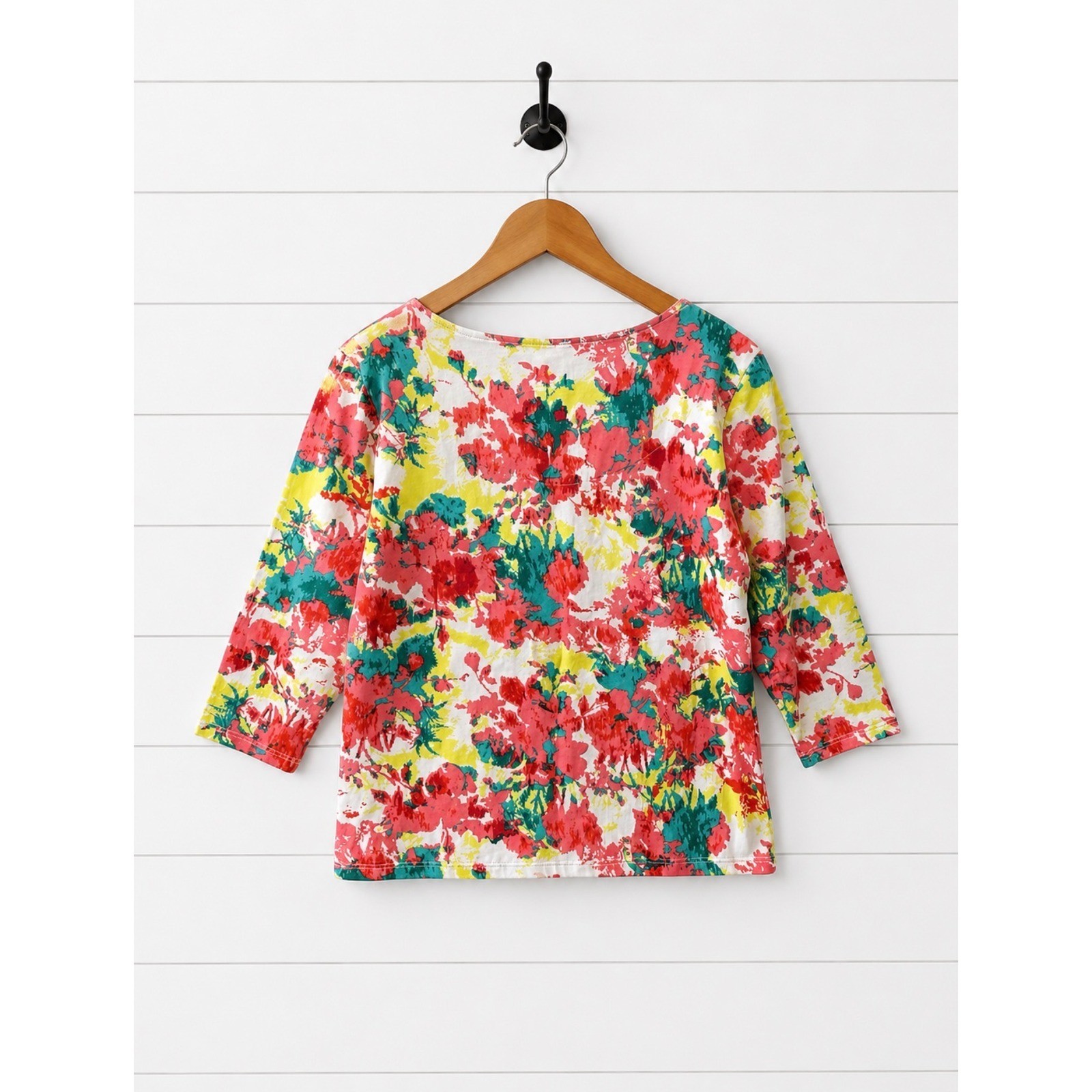 Ruby Rd Floral Rhinestone Neck Top Size Medium 3/4 Sleeve Colorful Blouse