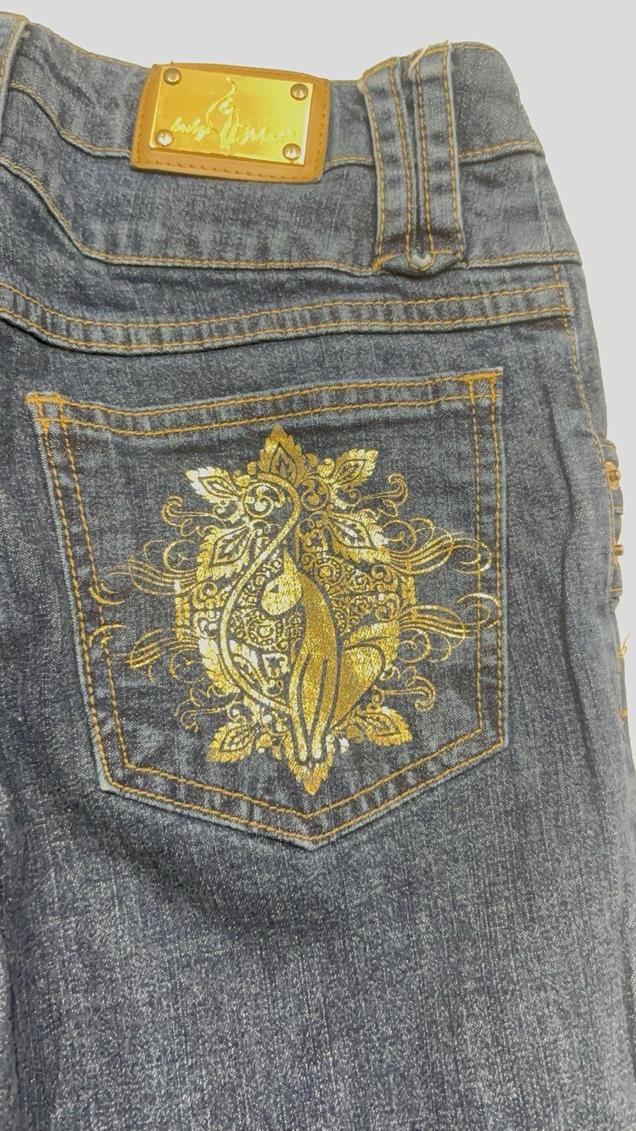 Baby Phat Flared Jeans Size 5 Low Rise Bell bottoms Gold Cat Vintage