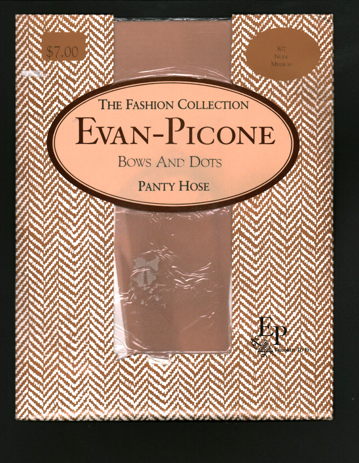 Evan-Picone Bows And Dots Pantyhose Nude Beige Sz Medium FUNKY 1980s DESIGN