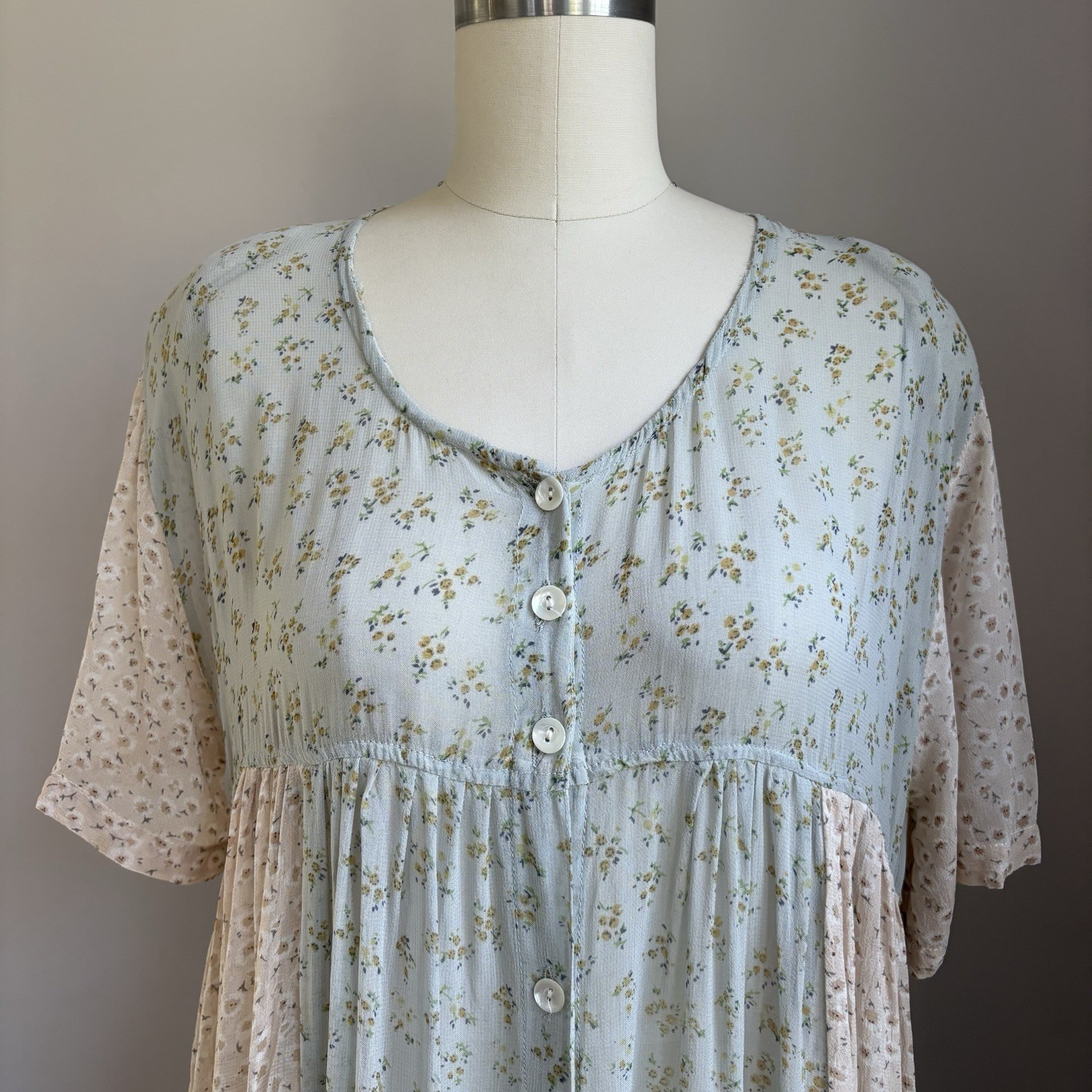 Vintage 90’s April Cornell Sheer Dainty Floral Midi Dress Cottagecore Medium