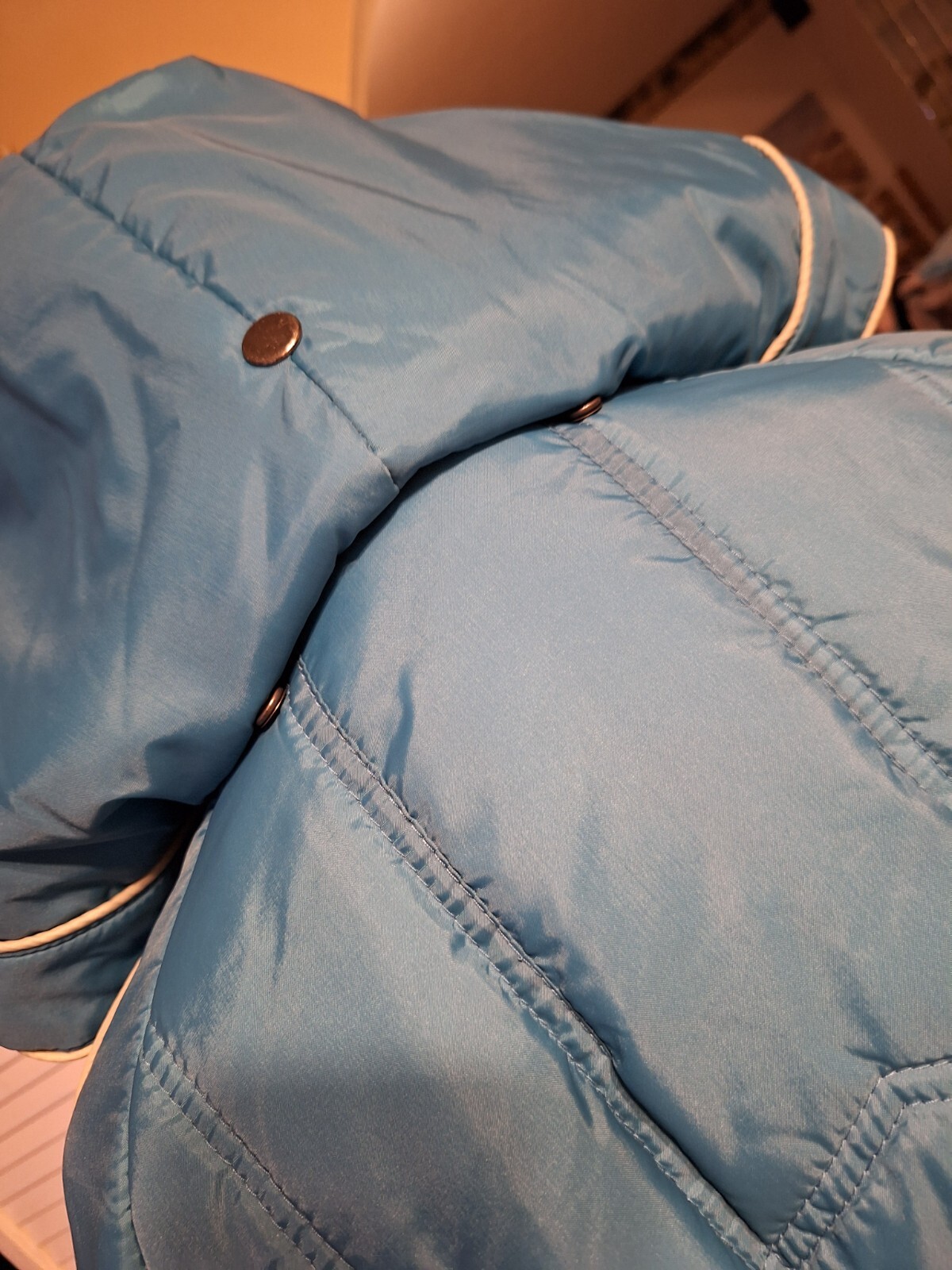 Vintage Rare 3/4 Length Teal Coat Size 14 Flattering Figure Fit Snap Closer