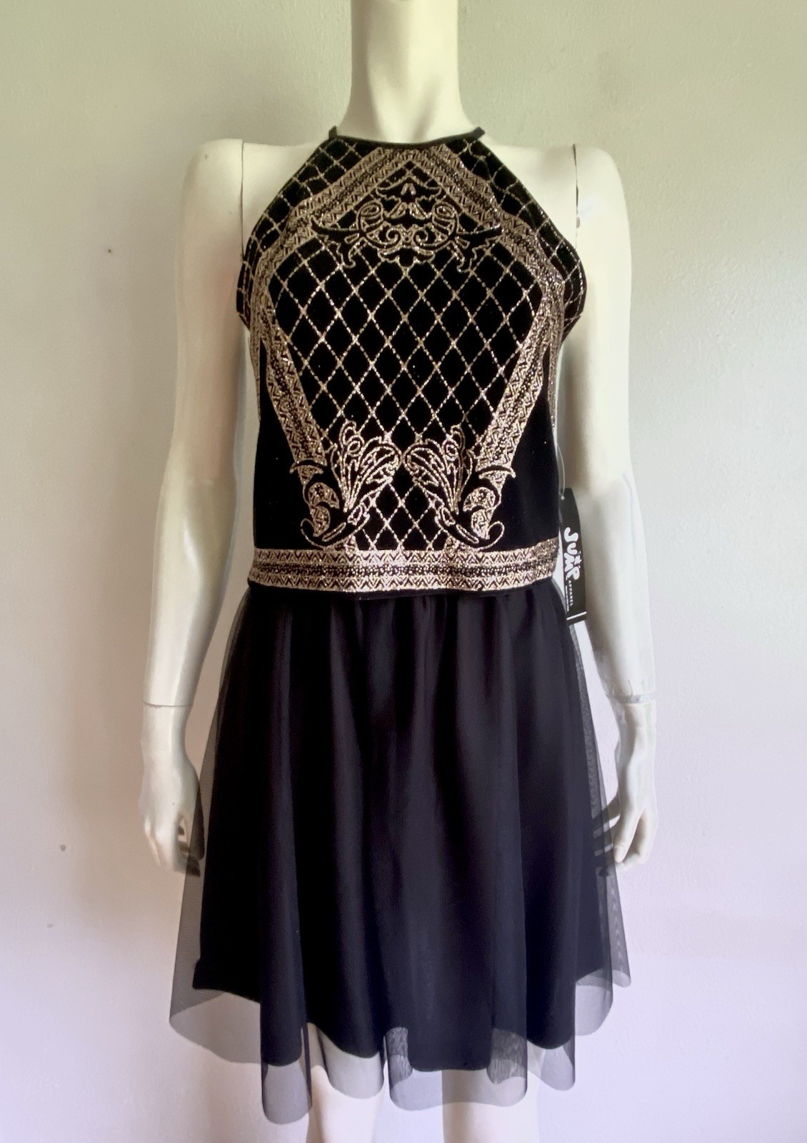 Y2K Two Piece Halter Top & Skater Skirt Dress NWT Mesh Sparkly Glitter FAIRY M