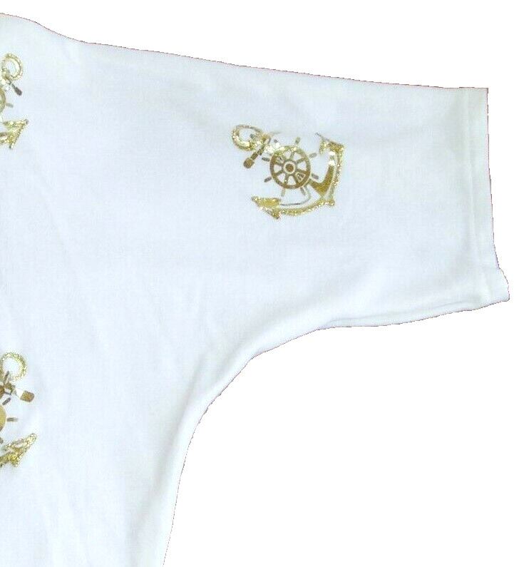 Vintage Laura Rogers Top M Hand Painted Gold ANCHORS Yacht Club Sailing 80’s NOS
