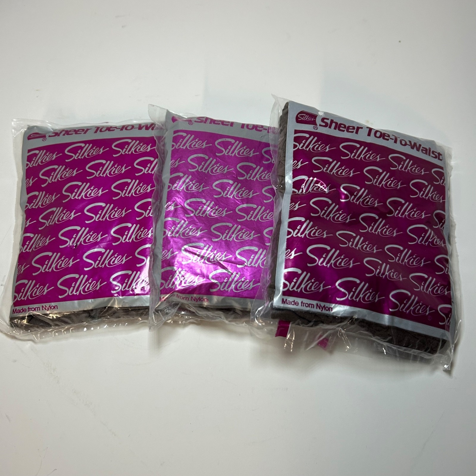 Lot of 3 Vintage Silkies 080505 Sheer Toe-To-Waist XL Queen Taupe New – Unopened