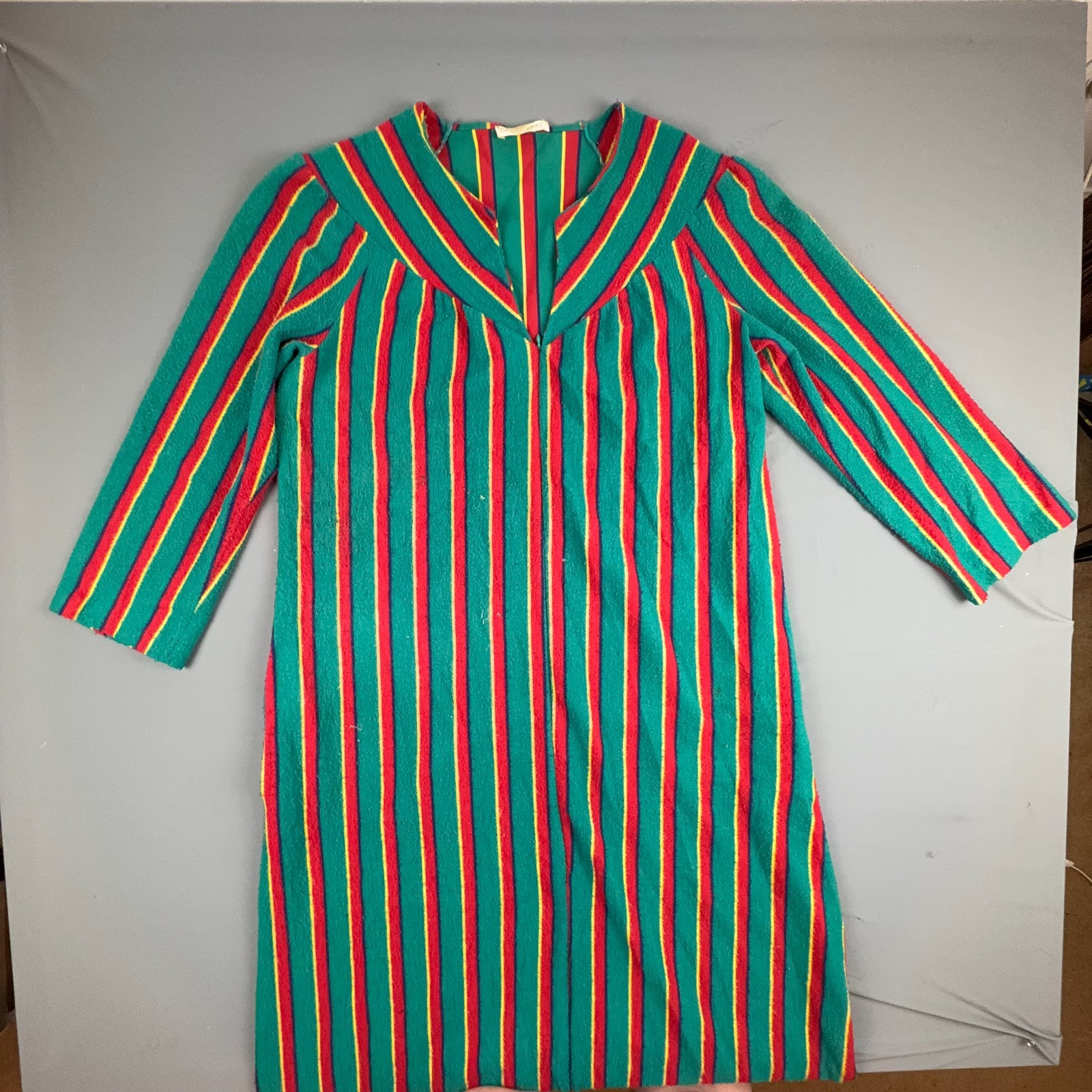 Vintage Sans Souci Nightgown Womens USA Zip Front Striped Lounge Dress