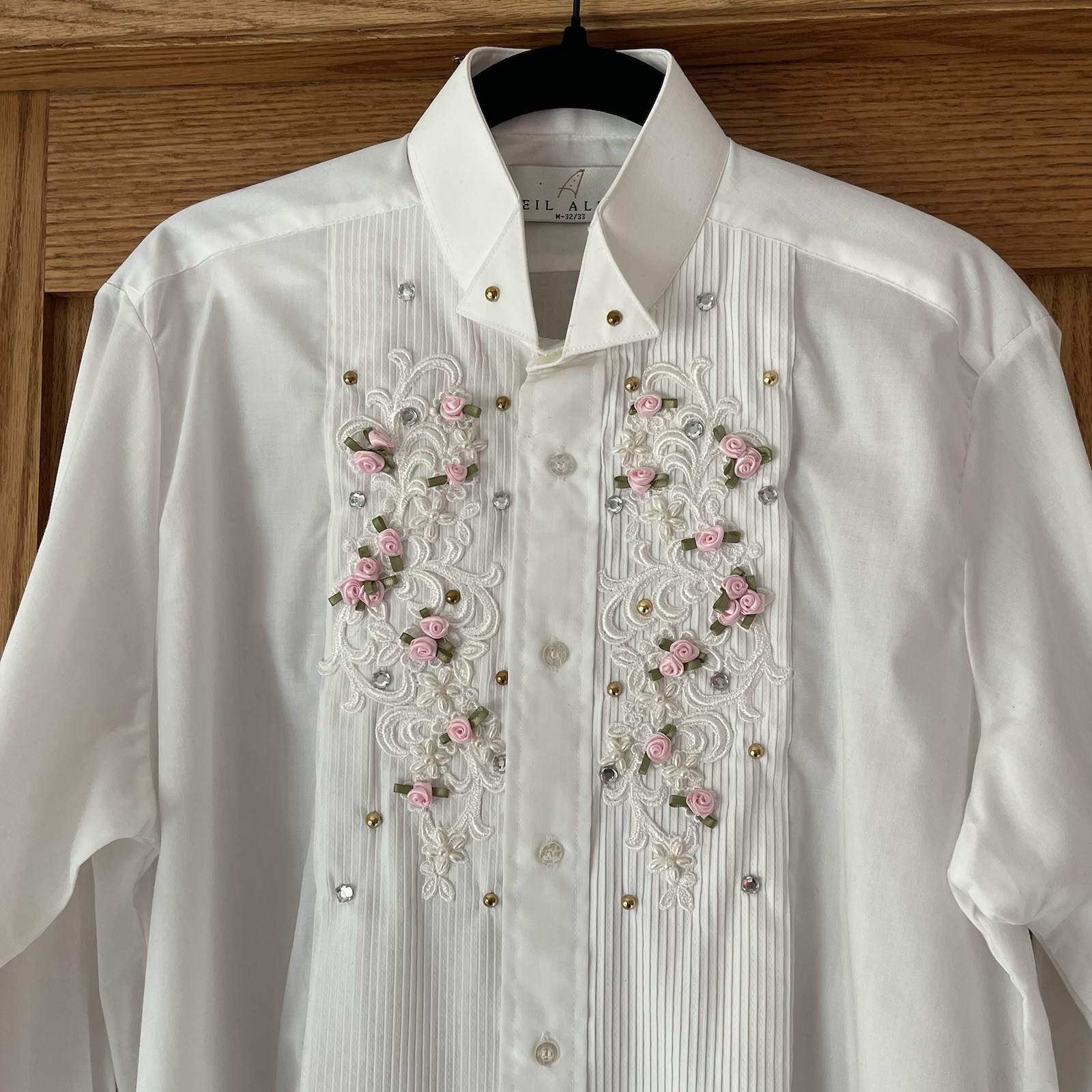 Vintage Rodeo Queen Western Pageant Shirt Floral Beaded Rhinestone Embellished