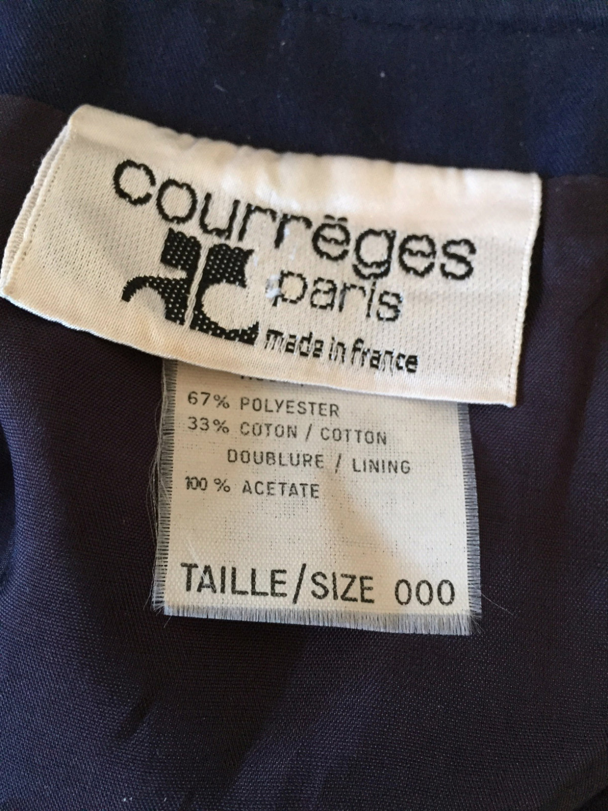 COURREGES Skirt Jacket Suit 2-Piece Size S/6 Navy Cotton Blend Vintage