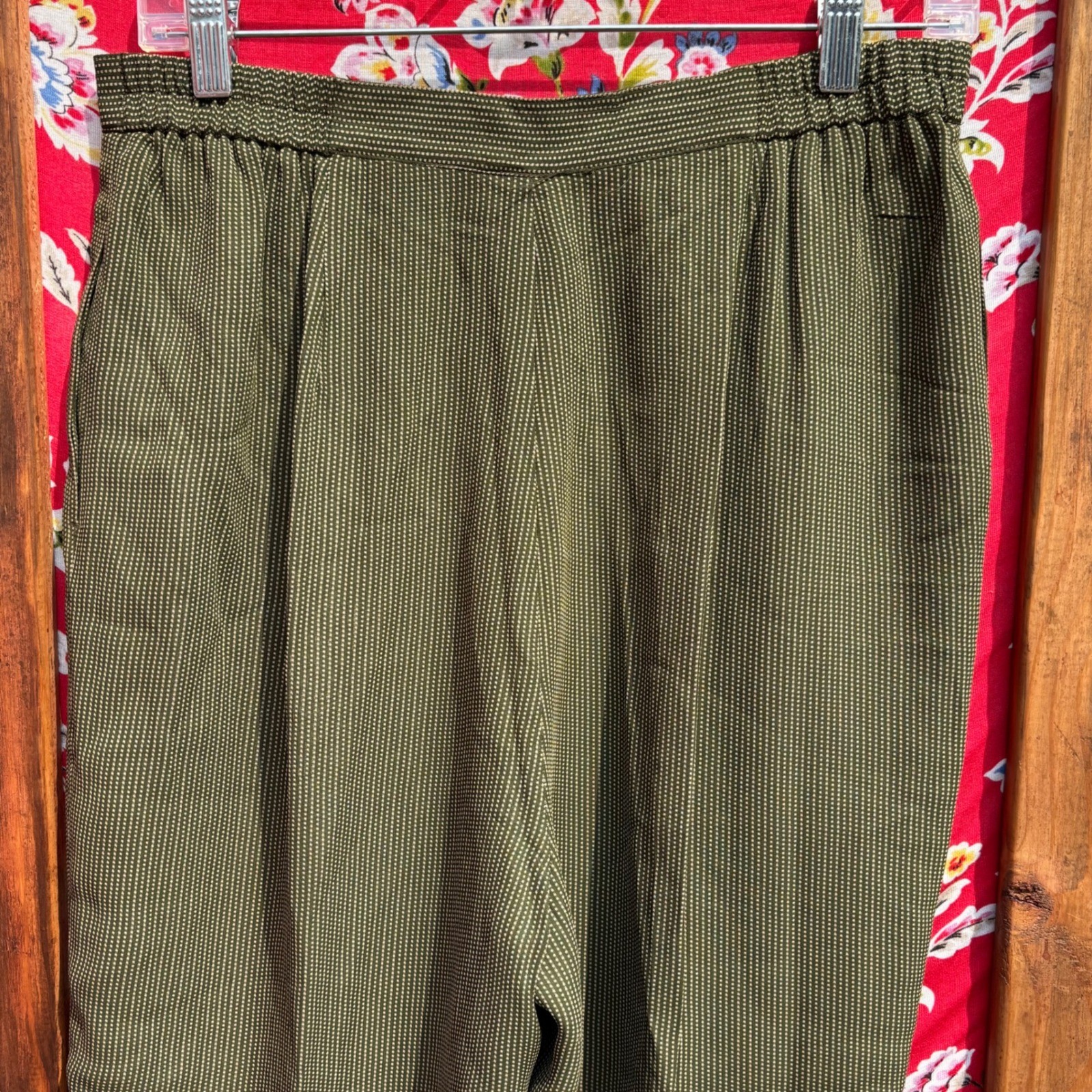 Vintage Army+Chartreuse Green Polka Dot High Rise Wide Leg Trouser Pants Size L