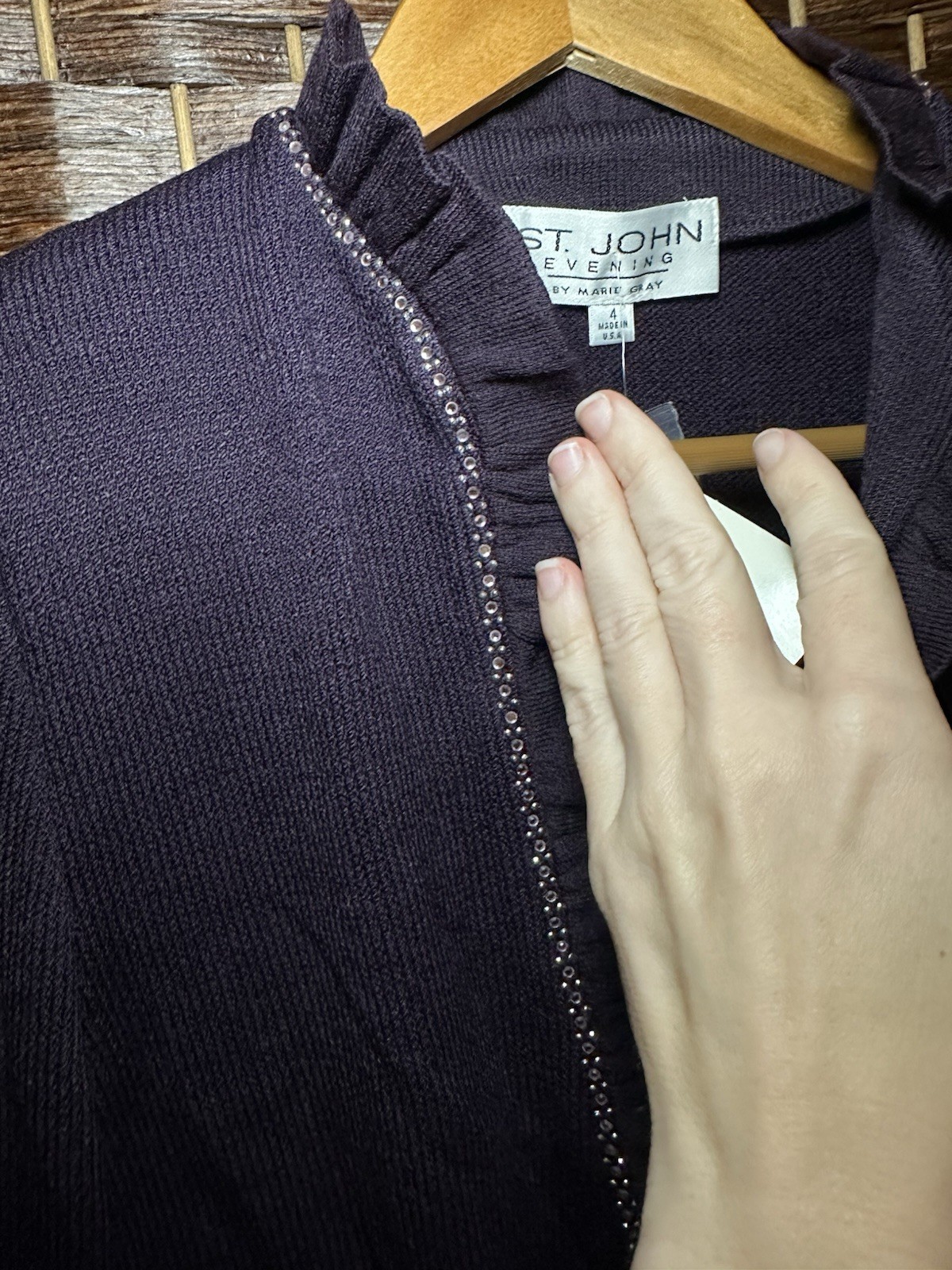 NWT Vtg 2002 St. John Evening Marie Gray Purple Wool Blend Knit Blazer 4 $1150