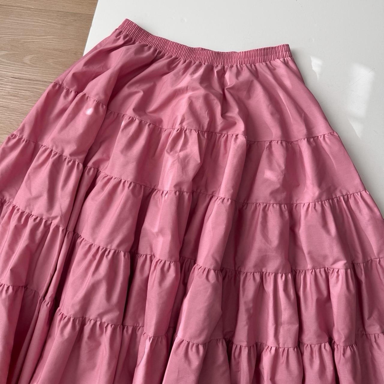 Vintage 70s/80s Pink Maxi Skirt Prairie Square Dance Tiered Cotton XL Cottage