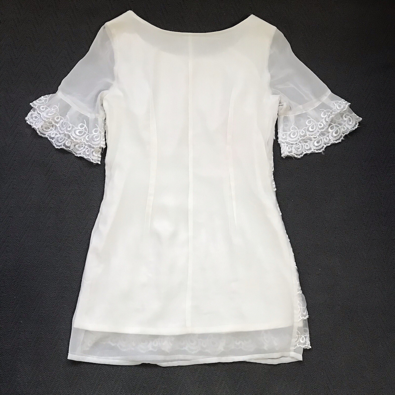VTG Korean Mini Dress or Blouse White Embroidered Lace Princess Style Size XS S