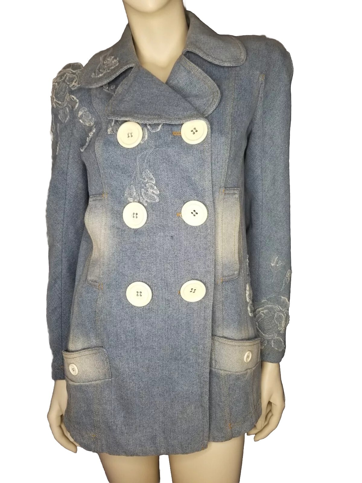 Vintage 2005 John Galliano Dior Floral Denim Jacket Coat Shoulder Pads 38 6