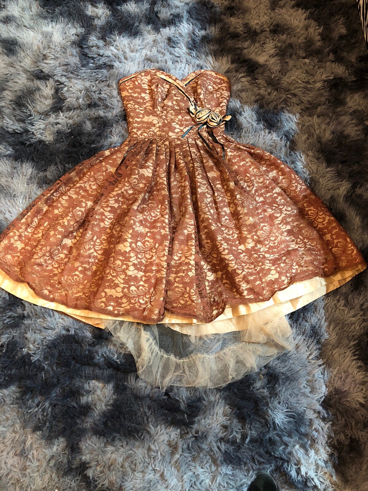 50’s VTG Strapless Rockabilly Dress Lace Tulle Satin Corset Back- XXS~PROJECT!!