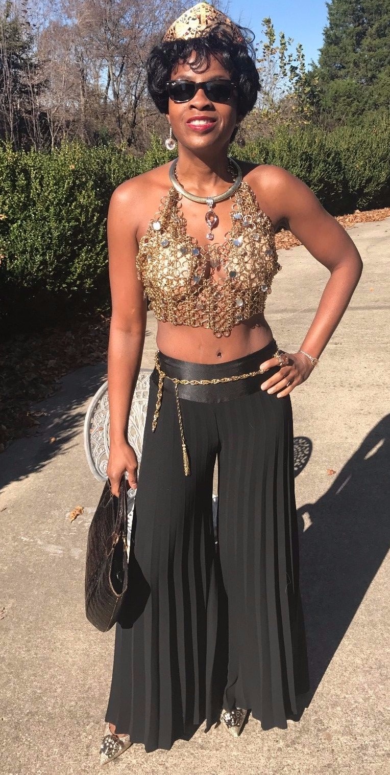 Vintage Designer GOLD Chain Link Chainmail Halter Dress Top Paco Rabanne Era S