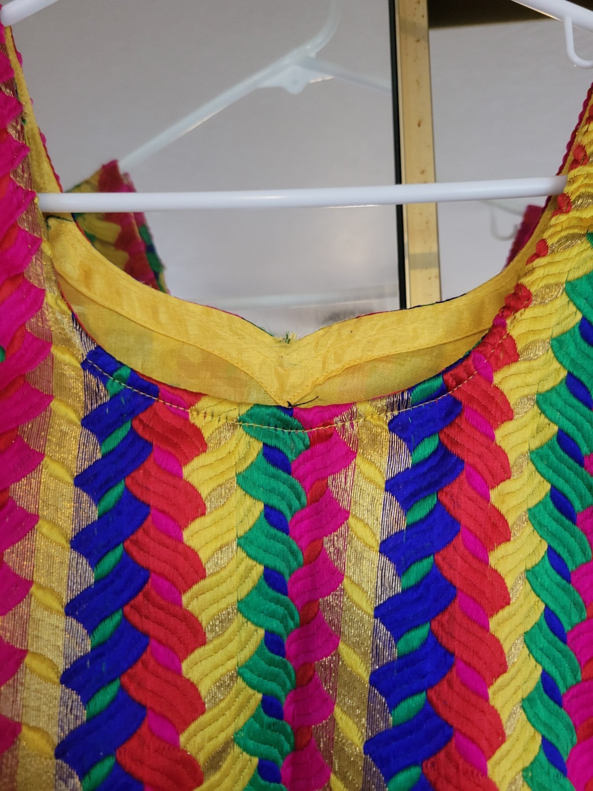 VINTAGE COLORFUL KAFTAN MINI DRESS MULTICOLOR WITH GOLD DETAILS SIZE M