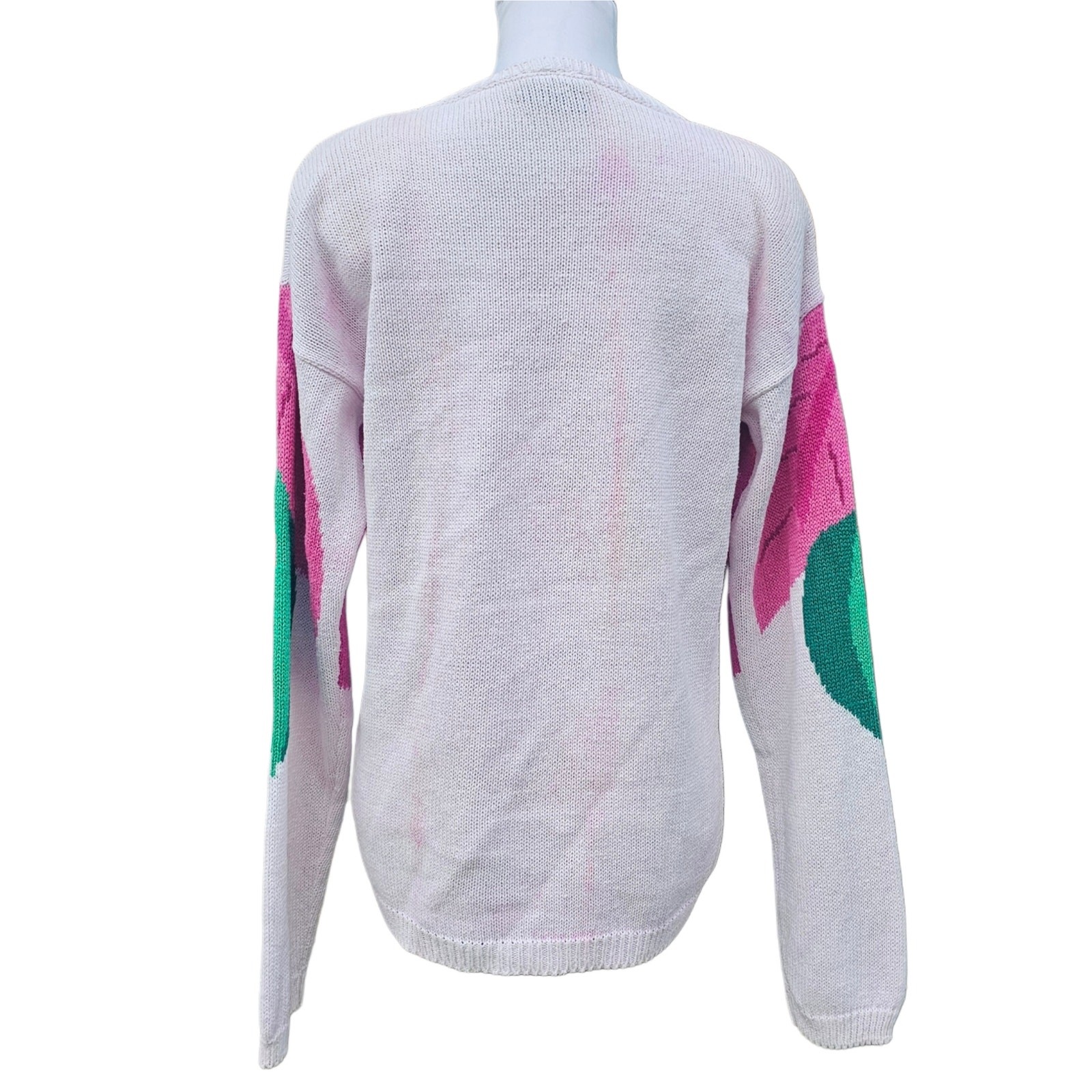 Bright Pink Floral Sweater Pierre Cardin Size S White Flower Vintage Colorful